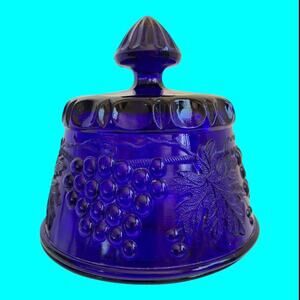 Vtg Mosser Glass Cobalt Blue Grape & Leaf Pattern Butter Dish Cover Only No Base